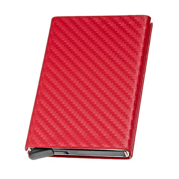 SLIM Aluminum Clip Automatic Pop Up Wallet Carbon Fiber (Red) - Picture 2 of 3